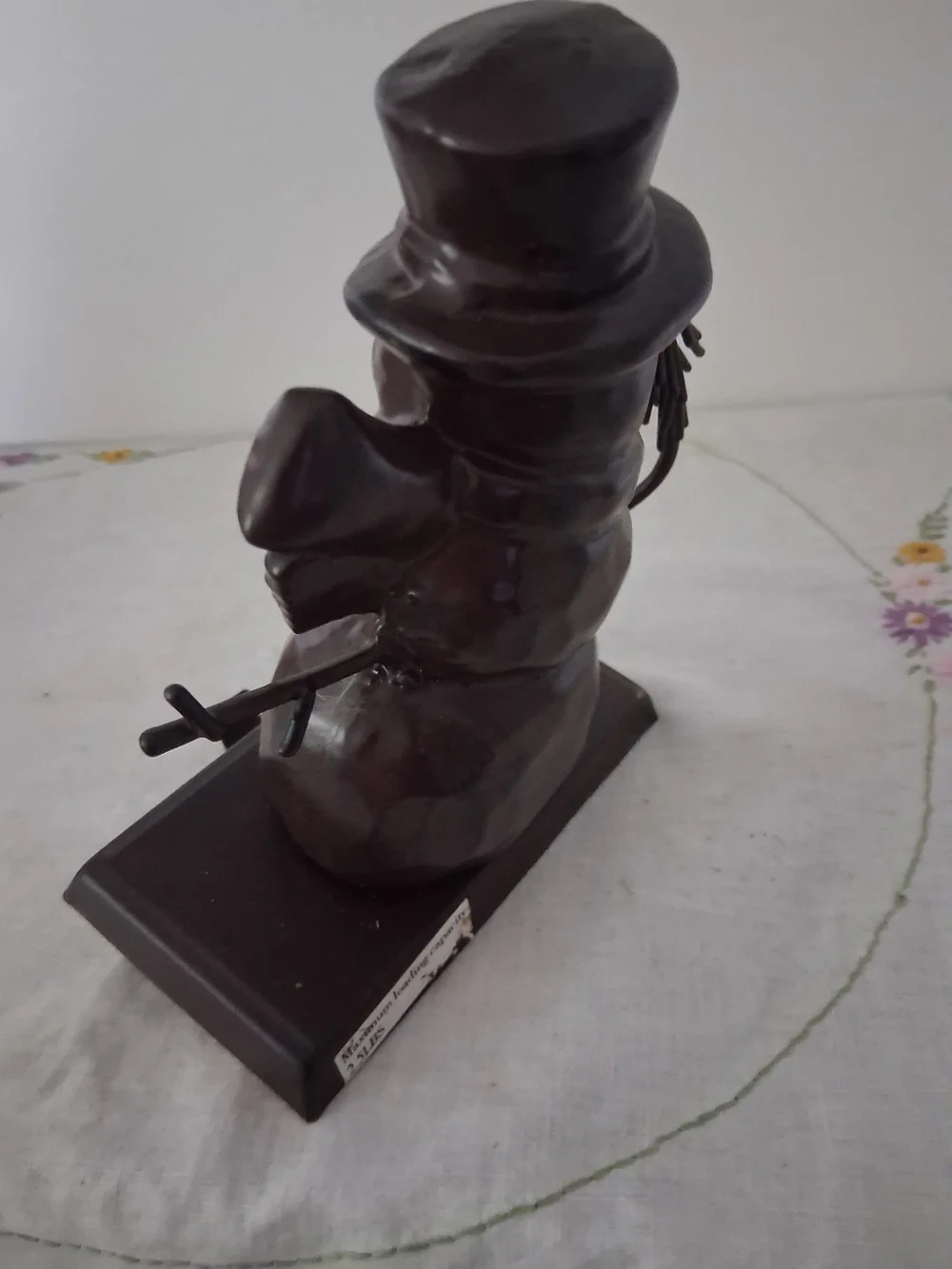 Decorative Metal Snowman Figurine in Dark Brown